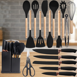 Juego de Utensilios de Cocina de Silicona Sostenible Antideslizante y Resistente al Calor USSE de 19 Piezas, Lavado a Mano, Espátula de Cocina de Madera - Product Image 3