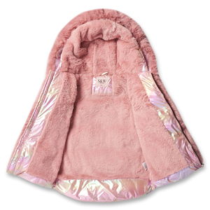Nuova Giacca alla Moda Personalizzata <span class=keywords><strong>Rosa</strong></span> Lucida Foderata in Pelliccia per Ragazze - Product Image 3