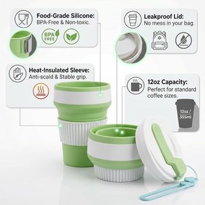 Collapsible Silicone Cup Portable Travel Mug Folding Water Bottle Straw Cap Microwave Dishwasher Safe <b>Drinkware</b> - Product Image 2