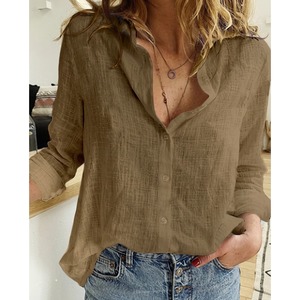 Damen-Hemdbluse aus Baumwolle und Leinen, Einfarbig mit Einsätzen, Lässiger Schnitt, Langarm, Atmungsaktiv, Übergröße bis <span class=keywords><strong>5XL</strong></span>, Mittellang, Vorrätig - Product Image 6