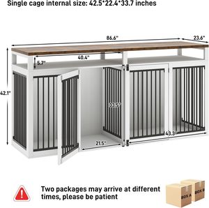 Mobile TV e Cuccia per Cani in Legno Massello Stile Modern Farmhouse, 4 Porte con Serratura, Grande Capacità per 2 Cani, Bianco, Arredamento <span class=keywords><strong>Soggiorno</strong></span> HY - Product Image 6