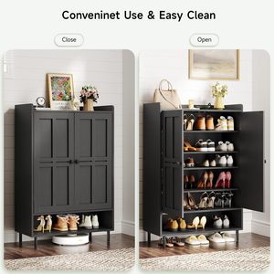 Meuble à chaussures moderne SENYU en bois noir avec 6 étagères, rangement gain de place pour l'entrée, idéal pour l'ameublement de la maison - Product Image 4