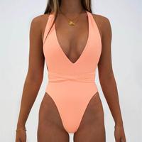 Sexy Zomer Damesbadpak Uit Één Stuk Mode Met Diepe V-Hals Bikini Badpak Sport Femme Badkleding Strandkleding