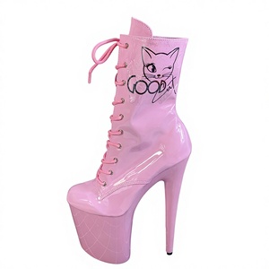 Stivaletti da Donna <span class=keywords><strong>alla</strong></span> Moda Impermeabili con Plateau 8" (20cm), Tacco Alto Sottile, Design Sexy con Gattino Rosa, Lacci Superiori - Product Image 1