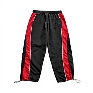 Pantalon de survêtement décontracté pour homme, noir et rouge, avec bande latérale, taille élastique et cordon de serrage, léger et respirant - Product Image 1