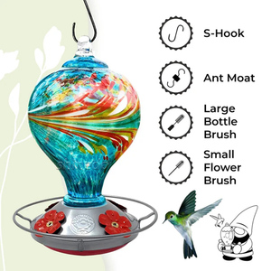 Mangiatoia per colibrì in vetro dipinto da giardino sospeso dispositivo per bere uccelli selvatici in vetro soffiato a mano colibrì mangiatoia per acqua e miele - Product Image 4