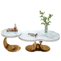 Table basse en marbre de luxe, design moderne, base en métal doré, meubles de salon pour villa et maison