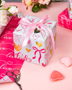Valentine's Day gift wrapping <b>paper</b> Pink bow-shaped wrapping <b>paper</b> Wedding wrapping <b>paper</b> Gold heart-shaped wrapping <b>paper</b> - Product Image 2