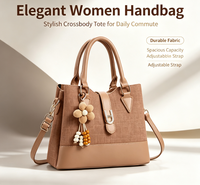 Sac à main élégant en cuir grainé litchi avec breloque florale, fourre-tout polyvalent grande capacité pour épaule/bandoulière