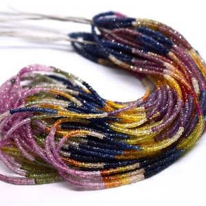 Multi Sapphire Beads Strand Faceted Cutting Rondelle Shape Natural Loose Stone Beads IGI Certified Wholesale Price - Product Image 1