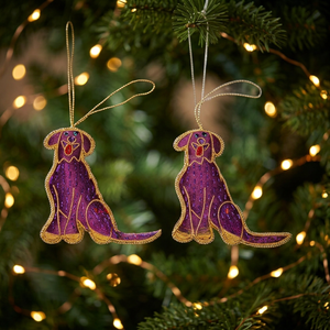 Purple Zari Embroidery Beaded Dog Pattern Hanging <b>Christmas</b> Tree Stand Style 1 Worldwide Supply India Stonecraft Accessories - Product Image 2