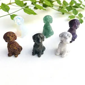 Bulk Wholesale Hand Carved Natural Gemstone Dog Crystal Cute Animal Carvings