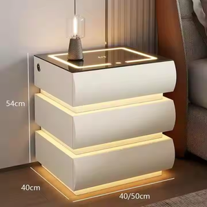 Mesita de Noche Inteligente de Lujo Moderna para Dormitorios de Hotel con Luces LED, Cerradura de Huella Dactilar y Panel de Altavoces en Blanco y Negro - Product Image 6