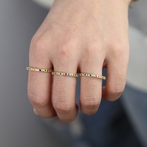 Colorful CZ Eternity Band <strong>Ring</strong> Thin Skinny Engagement Wedding Band Rainbow Color Classic Simple Round <strong>Circle</strong> Mid Finger <strong>Rings</strong> - Product Image 4