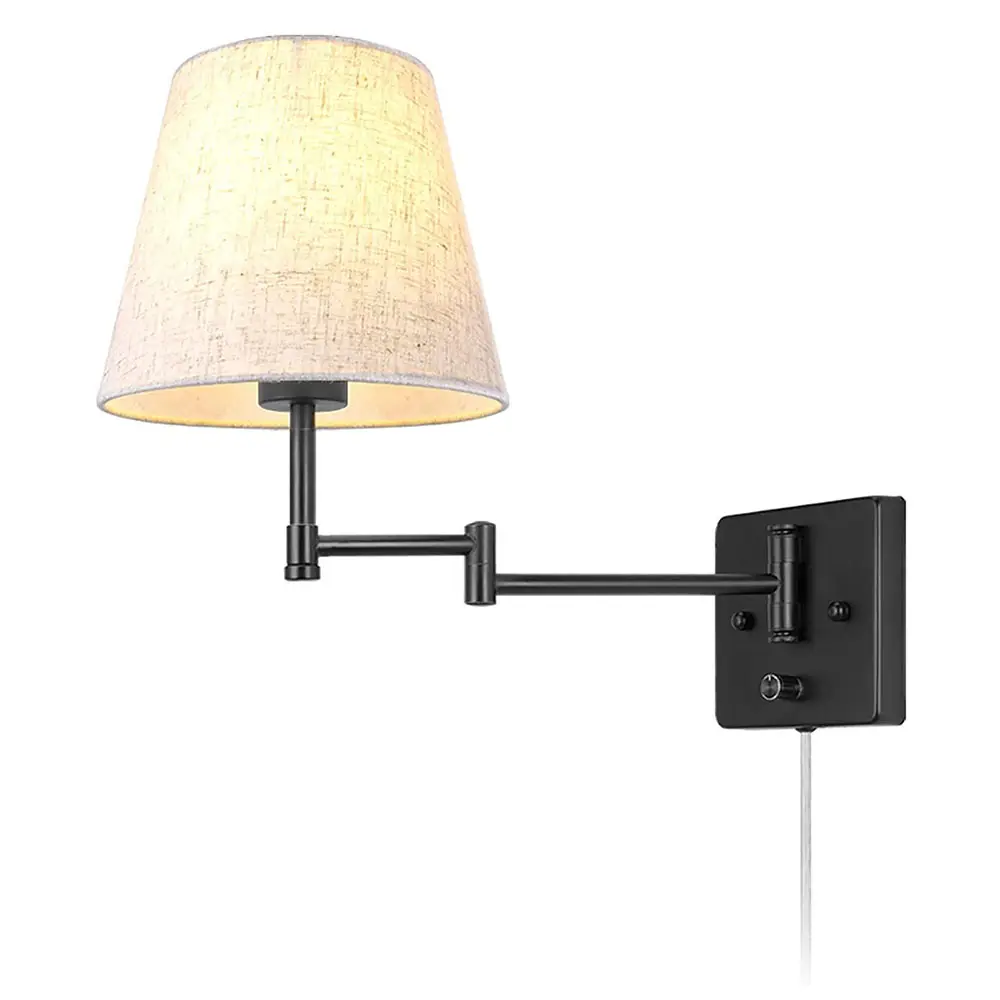 Nieuwe Zwarte Kleur Naast Swing Arm Stof Schaduw Wandlamp