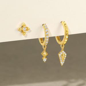 Boucles d'oreilles créoles tendance, lot de 3 pièces, plaqué or 18 carats, boucles d'oreilles créoles de luxe très vendues pour femmes, 925 - Product Image 3
