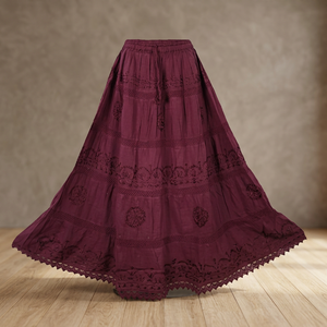 Jupe décontractée bohème en mousseline de soie pour femme, broderie à la main, perles, taille élastique, couleur unie, douce, 100 % coton, été - Product Image 3