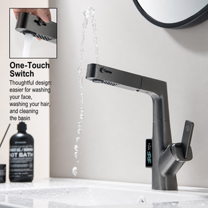 Zinc Alloy Ceramic Pull-out Deck Mount Bathroom Sink Basin <strong>Faucet</strong> Tap Single Hole <strong>Installation</strong> Hot/Cold Water Mixer Digital - Product Image 3