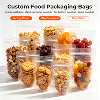 Sacs d'emballage pour snacks en plastique MOPP biodégradable, imperméables, avec logo imprimé sur mesure, qualité alimentaire, fermeture latérale arrière