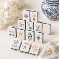 Fichas de Mahjong Americanas Personalizadas con Temática Oceánica, Modernas y Elegantes, de Acrílico Pesado de Triple Capa, con Grabado de Coral en Contraste, Regalo para Fiestas Sociales