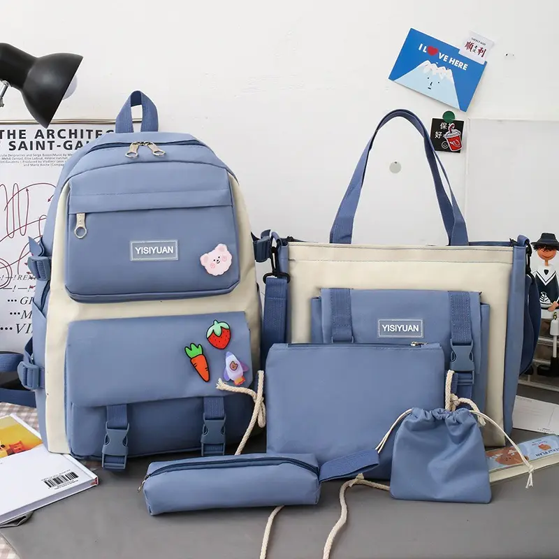 Conjunto de mochila de estudiante personalizada XIYIMU, conjunto de 5 piezas de gran capacidad, mochila de estudiante, mochila informal para niña, conjunto de mochila escolar y bolsa de Almuerzo