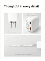 Chargeur GaN rétractable 3 en 1 65W PD PPS Type-C Chargeur rapide Câble USB C pour iPhone Chargeur universel portable