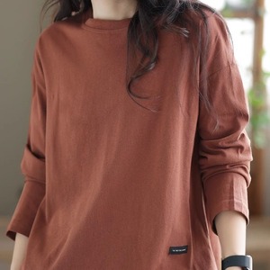 Crew Neck Solid Color Long Sleeve Loose T-Shirt Green Polyester Daily Wear Women's Top - Product Image 3