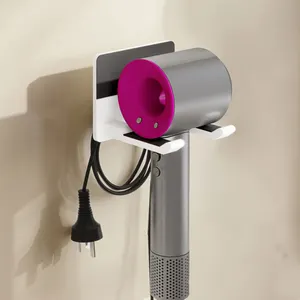 Bathroom Aluminum Hair Dryer Holder Wall Mounted White Hair Dryer Storage Holder Rack