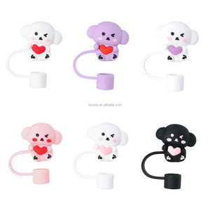 Bán buôn New 3D Silicone rơm Topper Trái Tim Dễ Thương Dog rơm Bìa cup nắp cho cốc cốc tái sử dụng drinkware Phụ kiện cho - Product Image 1