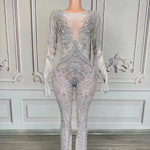 Industrie lourde élégante robe de soirée luxueuse tout diamant perle diamant chaîne fête <span class=keywords><strong>combinaison</strong></span> chanteur scène Performance - Product Image 1