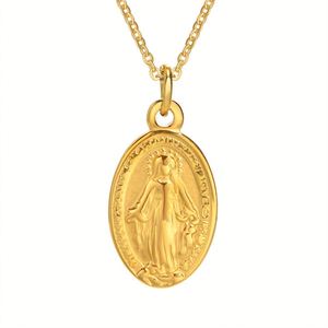 Collar de Acero Inoxidable para Mujer con Colgante Ovalado de la Virgen María - Product Image 1