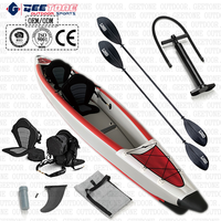 3M 4M Dropstitch Double Chambre 2 Personnes Tandem D'air Canoë Kayaks Bois Caoutchouc Bateau À Rames Gonflable de Point de Chute Kayak
