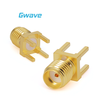 Connecteur SMA femelle Gwave modèle SMA-KHD133 en laiton pour applications RF traversant le circuit imprimé, impédance 50 Ohm, épaisseur 5,08 mm, DC-12,4 GHz