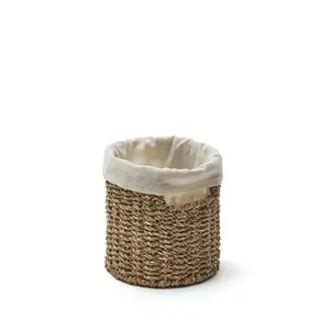 Eye-catching natural eco-friendly seagrass storage basket with handle stationery storage box new design for home office decor