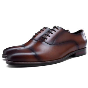 Chaussures Oxford de mariage de luxe pour hommes en cuir véritable personnalisé de style rétro, formelles, italiennes, en cuir de vachette pleine fleur - Product Image 1