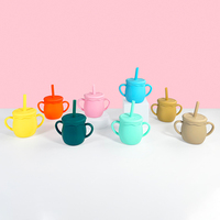 Gobelet d'apprentissage 3-en-1 en silicone pour bébé avec paille, tasse à collation et tasse d'apprentissage, double poignée, anti-fuite, sans BPA pour les tout-petits