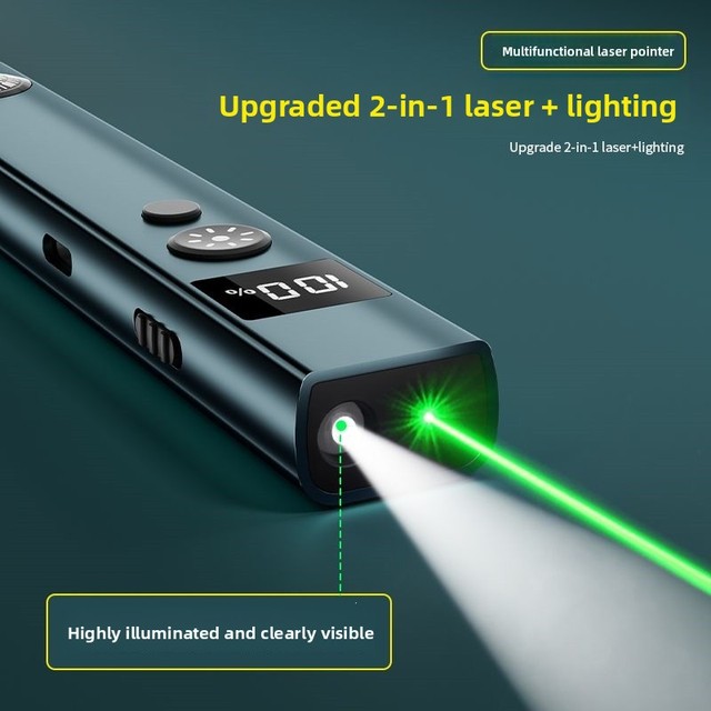JF Green-light High-intensity Long-range Outdoor PC LED Flashlight Compass Battery-level Indicator Multi-function Laser Pointer
