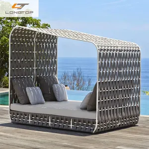豪华铝制户外沙发床柳条躺椅花园金属藤床沙发床