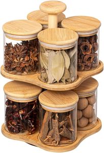 <span class=keywords><strong>Portaspezie</strong></span> in bambù verticale <span class=keywords><strong>rotante</strong></span> a 2 livelli a 360 ° e organizzatore dispensa con 8 vasetti di condimento in vetro - Product Image 2