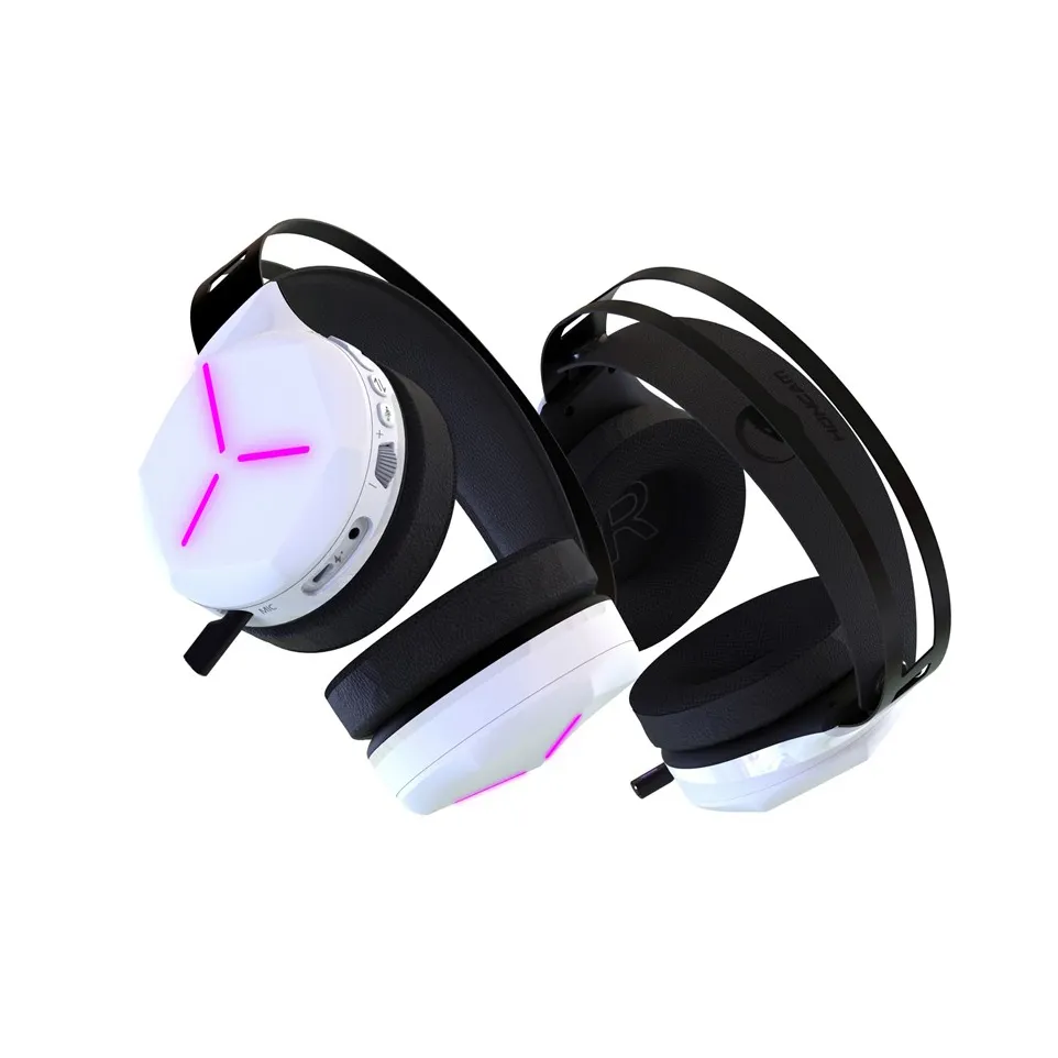 Honcam PS4 PS5 Bluetooth Gaming Headset with Mic Wireless RGB Lights Headphone 20ms Low Latency