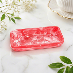 Plateau de service rectangulaire en résine aspect marbre rouge, qualité alimentaire, fait main, pour apéritifs et collations de soirée - Product Image 1