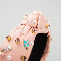 Serre-tête tendance noué à la main avec breloque crème glacée, strass et perles, accessoire de cheveux printanier pour enfants