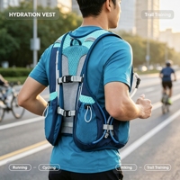 Sac à dos d'hydratation léger en polyester compatible avec poche à eau, maille réfléchissante, ajustement réglable pour la course et le cyclisme