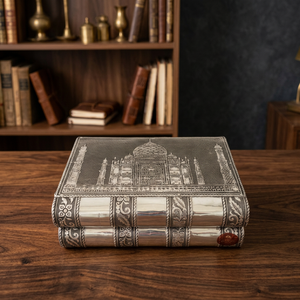 Caja Organizadora de Joyas de Metal Plateado Antiguo con Diseño de Taj Mahal, Cofre Decorativo para Exhibición y Organización de Joyas - Product Image 1