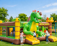 Château gonflable commercial à thème dinosaure en PVC avec toboggan, taille personnalisable, facile à installer, idéal pour la location