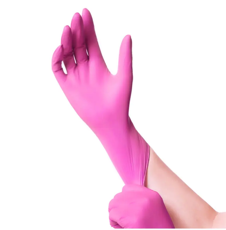 Vente chaude Gants En Nitrile Ménage Gants En Nitrile Jetables Épaissis Salon De Beauté Ongles De Beauté Gants En Nitrile Rose