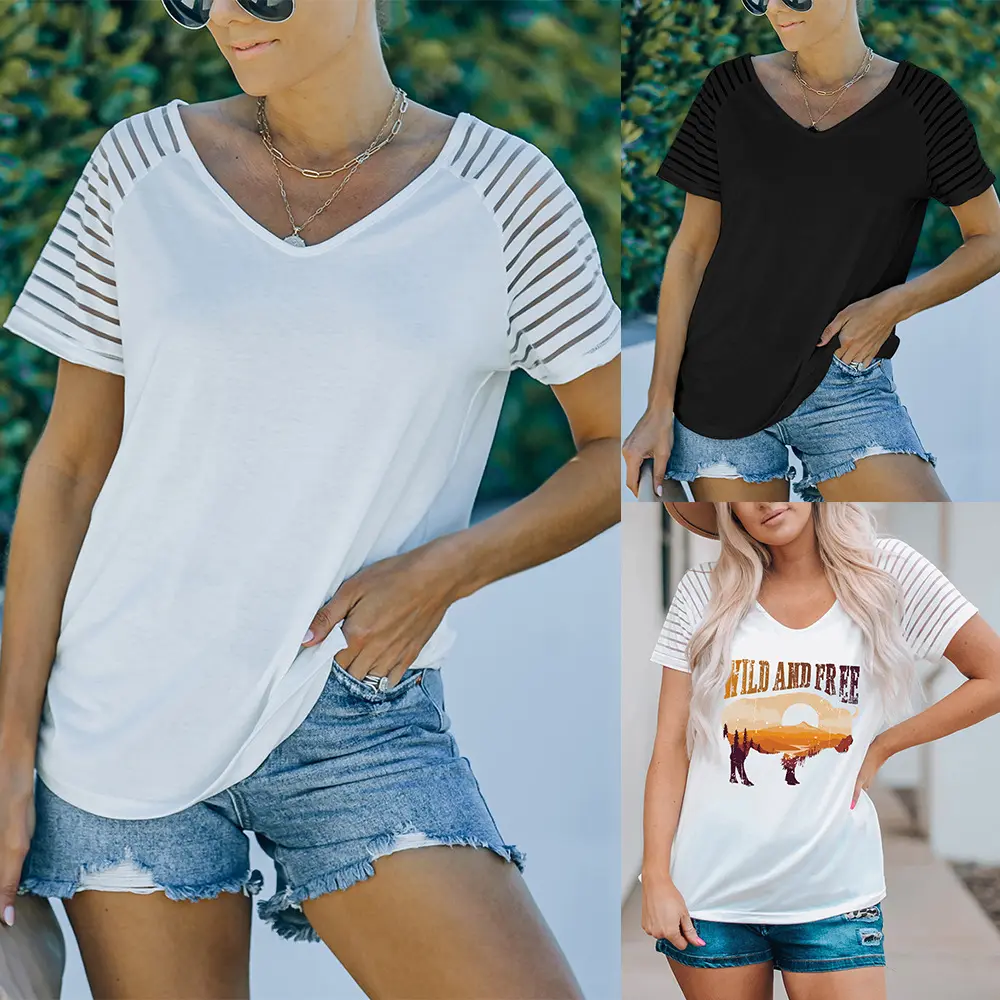 Women's T-shirt Summer Basic Cotton T Shirt Top Women Solid V Neck Short Sleeve Cotton Casual Women Loose Tee Shirt