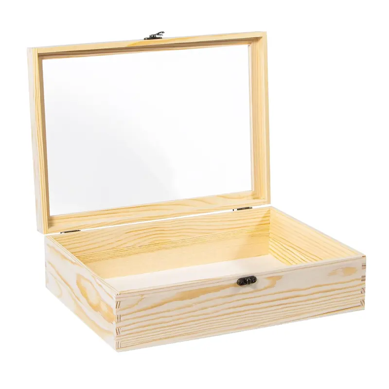Boîtes de rangement en bois en gros personnalisées avec couvercles en verre, divers styles et tailles de boîtes de rangement en bois