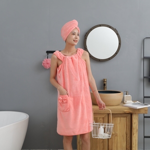 Accappatoio con Cinturino per Spalle in Microfibra Morbida, Sexy Gonna da Bagno per Donne con Asciugamano per Capelli, Vestito da Bagno per Ragazze - Product Image 6