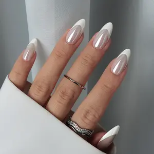 Prensa de unhas feita à mão personalizada, donut francês de ponta luxuosa, unha artificial falsa de luxo, gel macio para unhas, suprimentos por atacado